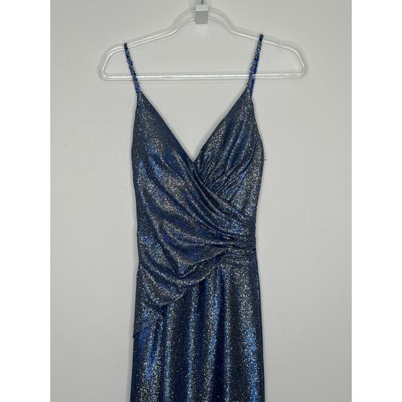 2010s Terani Couture Royal Silver Beaded Metallic Evening Gown Size 2 NWT - Picture 5 of 16
